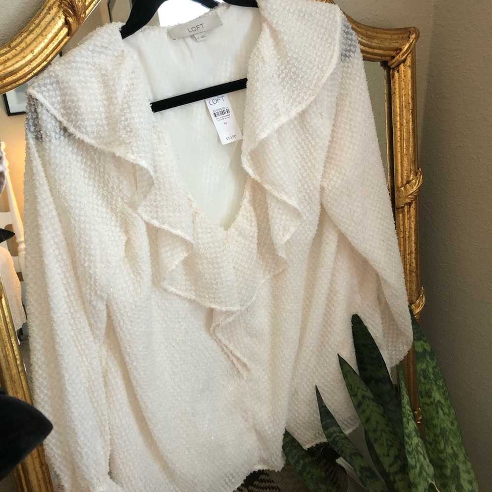 Loft white ruffle blouse